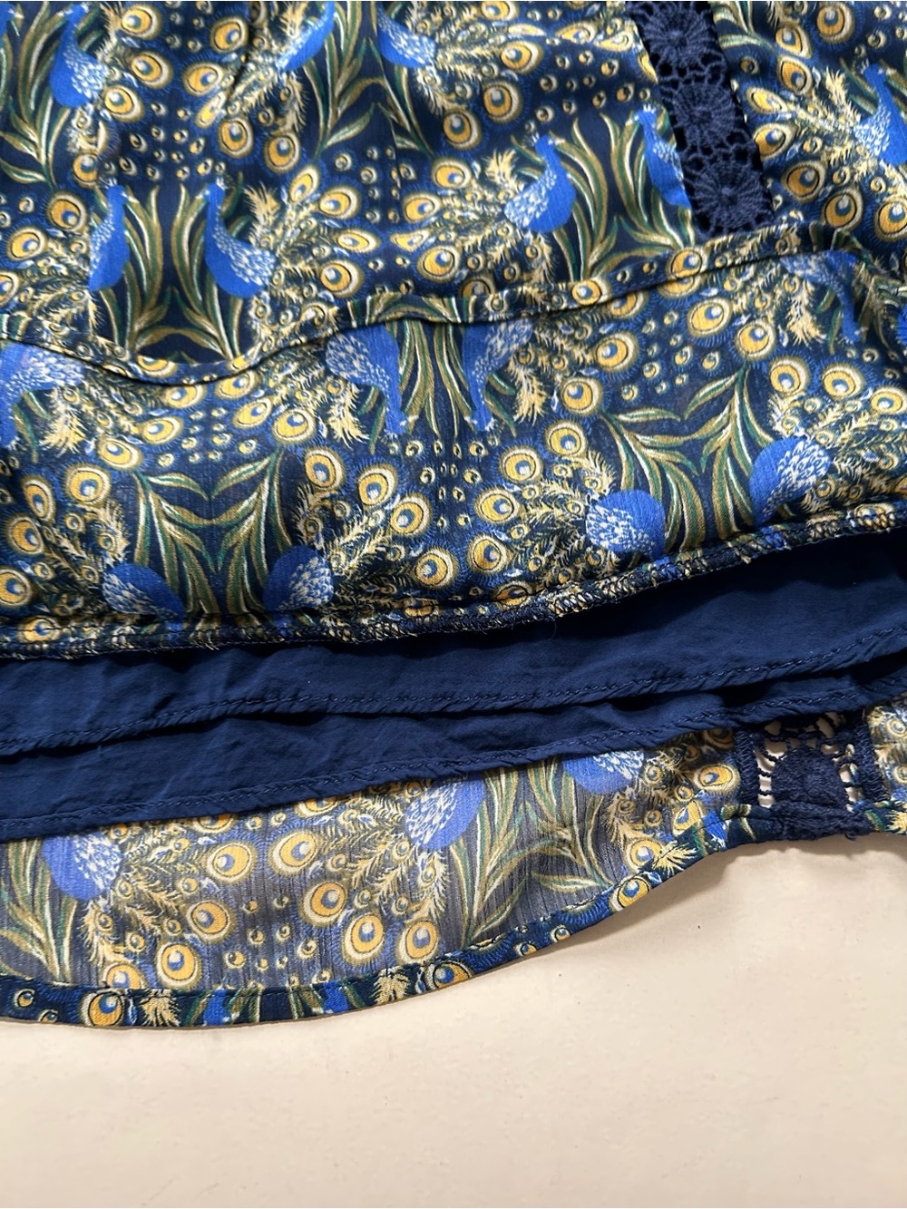 Daniel Rainn Navy Blue Floral Lace-Trim Peasant Blouse size xs - Picture 7 of 8